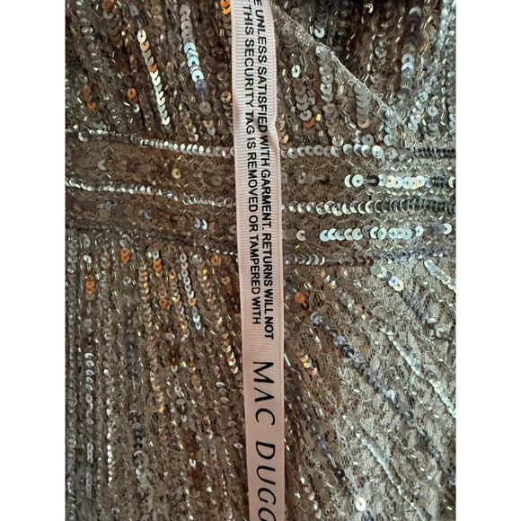 Mac Duggal 93676 Silver Beaded Lace Long Sleeve Midi Dress size 10 New with Tags - Picture 7 of 8